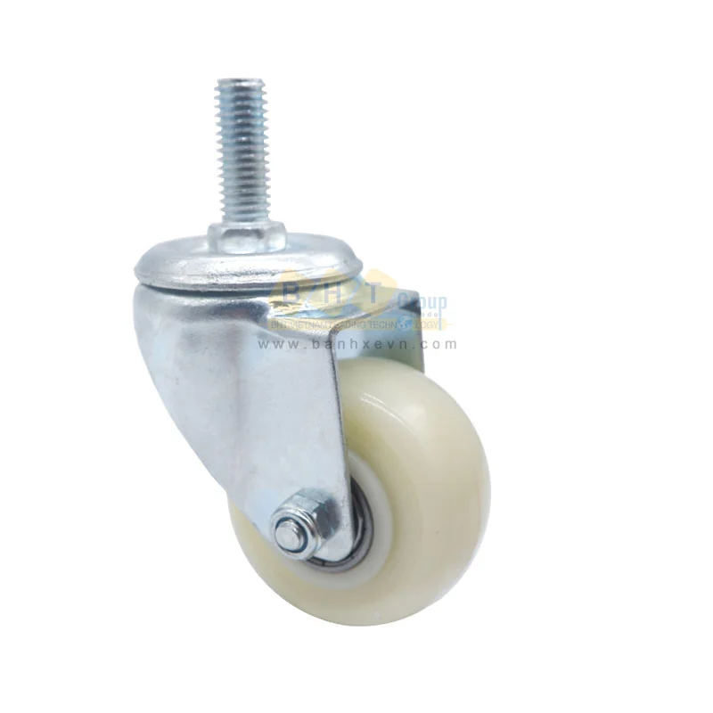 Bánh Xe Nylon Trắng Cọc Ren D40 Tải Nhẹ 2 banh xe nylon trang coc ren d40 tai nhe 2