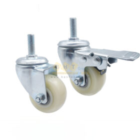 Một số loại bánh xe đẩy hàng thông dụng 2022 2 banh xe nylon trang coc ren d40 tai nhe