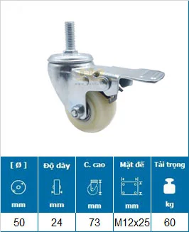 Bánh Xe Nylon Trắng Cọc Ren D40 Tải Nhẹ 12 banh xe nylon trang d50 coc ren xoay m12 25 tai nhe 2