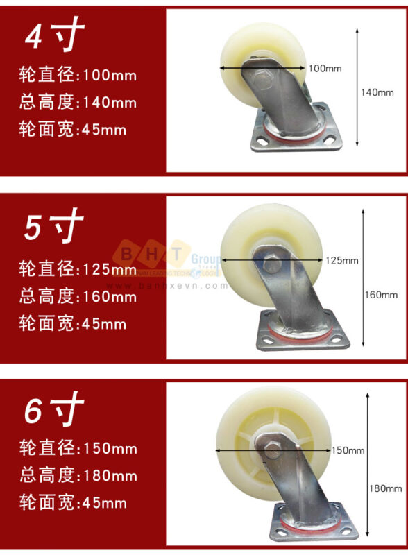 Bánh Xe Nylon Trắng D100/125/150 Tải Nặng 500kg Mặt Bích 14 Banh-xe-nylon-trang-tai-nang-500kg-mat-bich-bhtvn-3