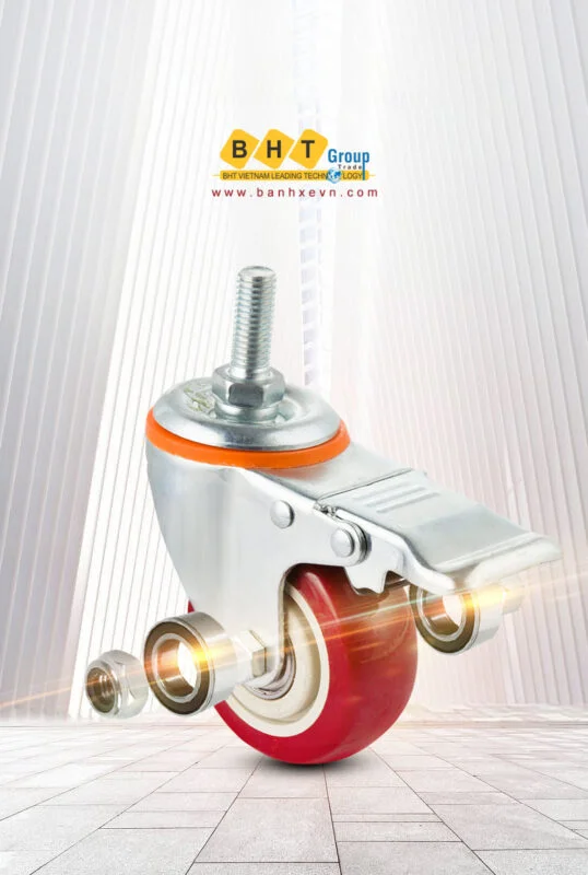 Bánh Xe PU Đỏ D75 Cọc Ren Tải Nhẹ 3 Banh-xe-pu-do-d75-coc-ren-tai-nhe-bhtvn-2