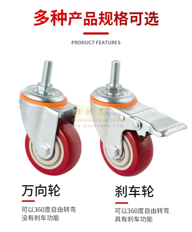 Bánh Xe PU Đỏ D75 Cọc Ren Tải Nhẹ 20 Banh-xe-pu-do-d75-coc-ren-tai-nhe-bhtvn-8