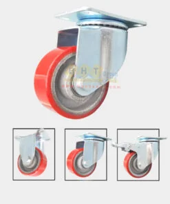 Bánh Xe PU Gang Đỏ D75/100 Mặt Bích Càng Thép Tải Nhẹ