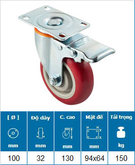 Bánh Xe PU Mận Đỏ D63/75/100/125 Mặt Bích Tải Nhẹ 24 Bánh Xe PU Mận Đỏ D63/75/100/125 Mặt Bích Tải Nhẹ