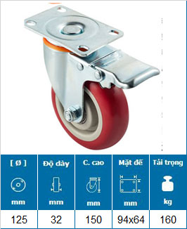 Bánh Xe PU Mận Đỏ D63/75/100/125 Mặt Bích Tải Nhẹ 21 Bánh Xe PU Mận Đỏ D63/75/100/125 Mặt Bích Tải Nhẹ