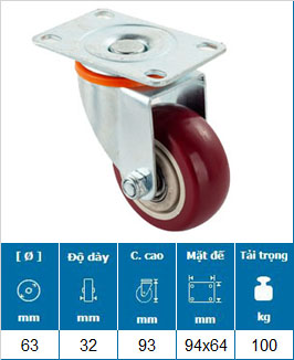 Bánh Xe PU Mận Đỏ D63/75/100/125 Mặt Bích Tải Nhẹ 28 Bánh Xe PU Mận Đỏ D63/75/100/125 Mặt Bích Tải Nhẹ