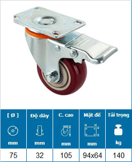 Bánh Xe PU Mận Đỏ D63/75/100/125 Mặt Bích Tải Nhẹ 23 Bánh Xe PU Mận Đỏ D63/75/100/125 Mặt Bích Tải Nhẹ