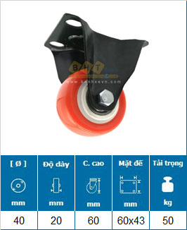 Bánh Xe PU Mầu Cam D40/50 Càng Thép Mặt Bích Tải Nhẹ 23 banh-xe-pu-mau-cam-mat-bich-d40-tinh-tai-nhe-gia-re