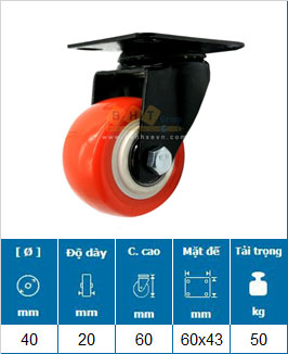 Bánh Xe PU Mầu Cam D40/50 Càng Thép Mặt Bích Tải Nhẹ 21 banh-xe-pu-mau-cam-mat-bich-d40-tinh-tai-nhe-gia-re