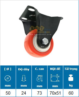 Bánh Xe PU Mầu Cam D40/50 Càng Thép Mặt Bích Tải Nhẹ 20 banh-xe-pu-mau-cam-mat-bich-d40-tinh-tai-nhe-gia-re