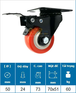 Bánh Xe PU Mầu Cam D40/50 Càng Thép Mặt Bích Tải Nhẹ 22 banh-xe-pu-mau-cam-mat-bich-d40-tinh-tai-nhe-gia-re
