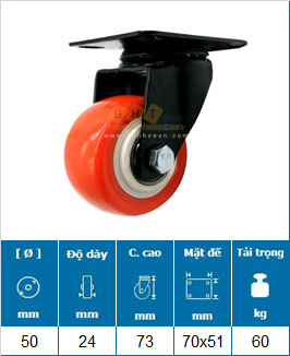 Bánh Xe PU Mầu Cam D40/50 Càng Thép Mặt Bích Tải Nhẹ 24 banh-xe-pu-mau-cam-mat-bich-d40-tinh-tai-nhe-gia-re