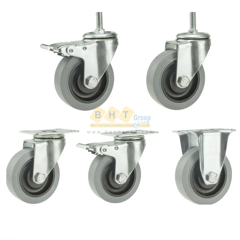 Bánh Xe TPR Xám Chống Tĩnh Điện D75/100/125 Càng Thép