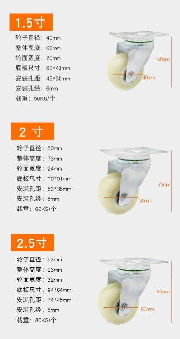 Bánh Xe Nylon Trắng D40 50 63 75 100 125 Mặt Bích Tải Nhẹ 16 Banh-xe-nylon-tran-d40-50-63-75-100-125-mat-bich