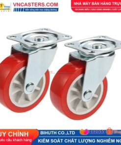 Bánh xe PVC đỏ không bi càng thép mặt bích tải nhẹ ROX-003-PVC-RE-F