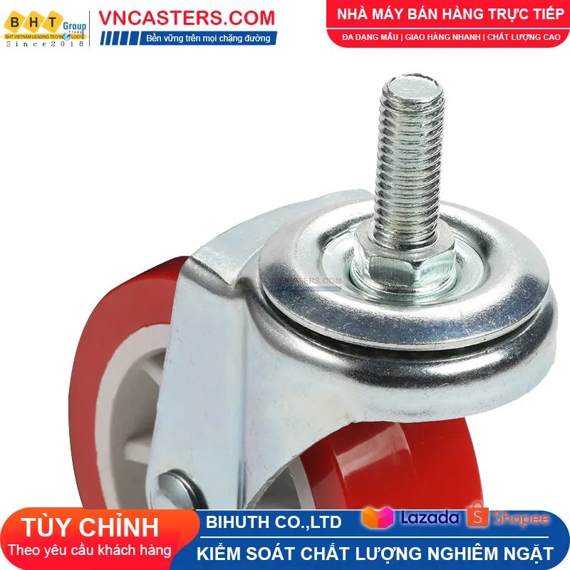 Bánh xe PVC đỏ không bi càng thép cọc ren tải nhẹ ROX-003-PVC-RE-S 2 Bánh xe PVC đỏ không bi càng thép cọc ren tải nhẹ ROX-003-PVC-RE-S