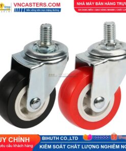 Bánh xe PVC đen không bi càng thép cọc ren tải nhẹ ROX-003-PVC-BL-S