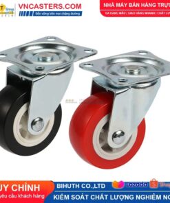 Bánh xe PVC đen không bi càng thép mặt bích tải nhẹ ROX-003-PVC-BL-F
