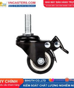 Bánh xe PVC đen viền bi đôi càng thép cọc ren tải nhẹ ROX-004-PVC-BL-S