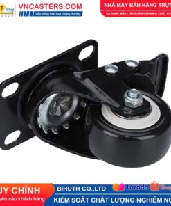 Bánh xe PVC đen viền bi đôi càng thép mặt bích tải nhẹ ROX-004-PVC-BL-F