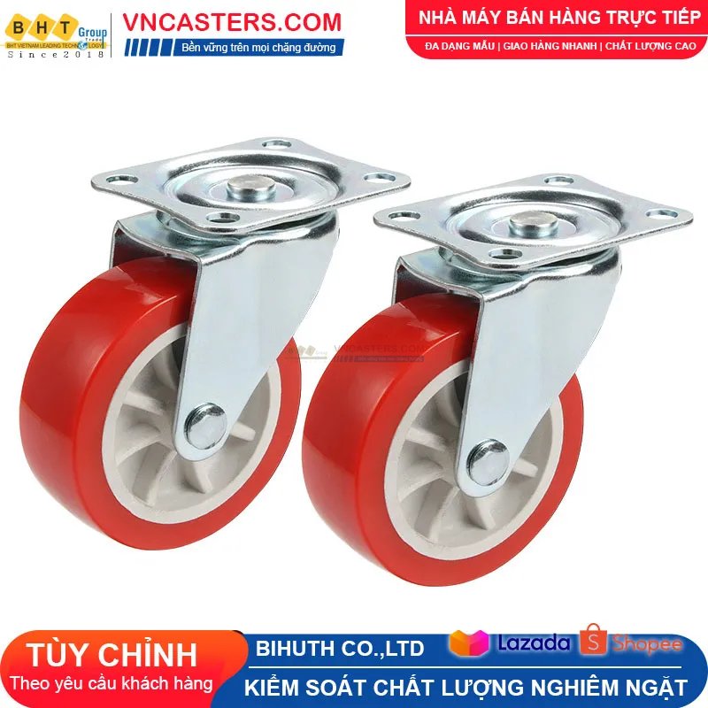 Bánh xe PVC đỏ không bi càng thép mặt bích tải nhẹ ROX-003-PVC-RE-F 2 Bánh xe PVC đỏ không bi càng thép mặt bích tải nhẹ ROX-003-PVC-RE-F