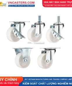 Bánh xe nhựa PP trắng không bi càng thép cọc ren tải nhẹ ROX-001-PP-WT-S