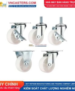 Bánh xe nhựa PP trắng không bi càng thép mặt bích tải nhẹ ROX-001-PP-WT-F