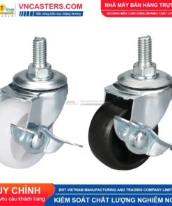 Bánh xe nhựa PP đen không bi càng thép cọc ren tải nhẹ ROX-001-PP-BL-S