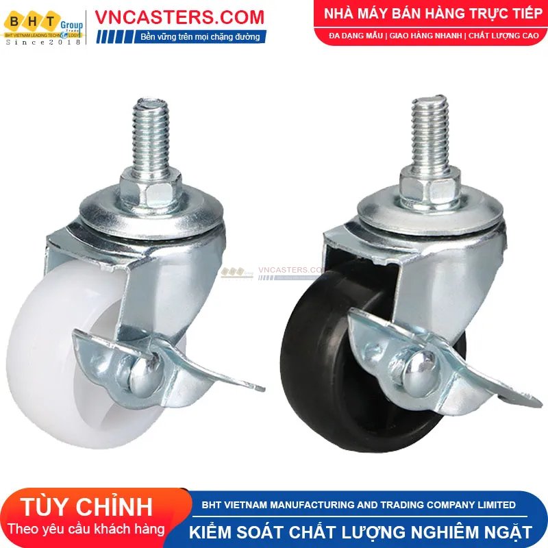 Bánh xe nhựa PP đen không bi càng thép cọc ren tải nhẹ ROX-001-PP-BL-S 2 Bánh xe nhựa PP đen không bi càng thép cọc ren tải nhẹ ROX-001-PP-BL-S