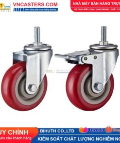 Bánh xe PVC mận đỏ bi đôi càng thép cọc ren tải nhẹ ROX-005-PVC-PR-S