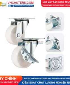 Bánh xe nhựa PP trắng không bi càng thép mặt bích tải nhẹ - Góc 2