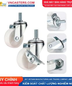 Bánh xe nhựa PP trắng không bi càng thép cọc ren tải nhẹ ROX-001-PP-WT-S