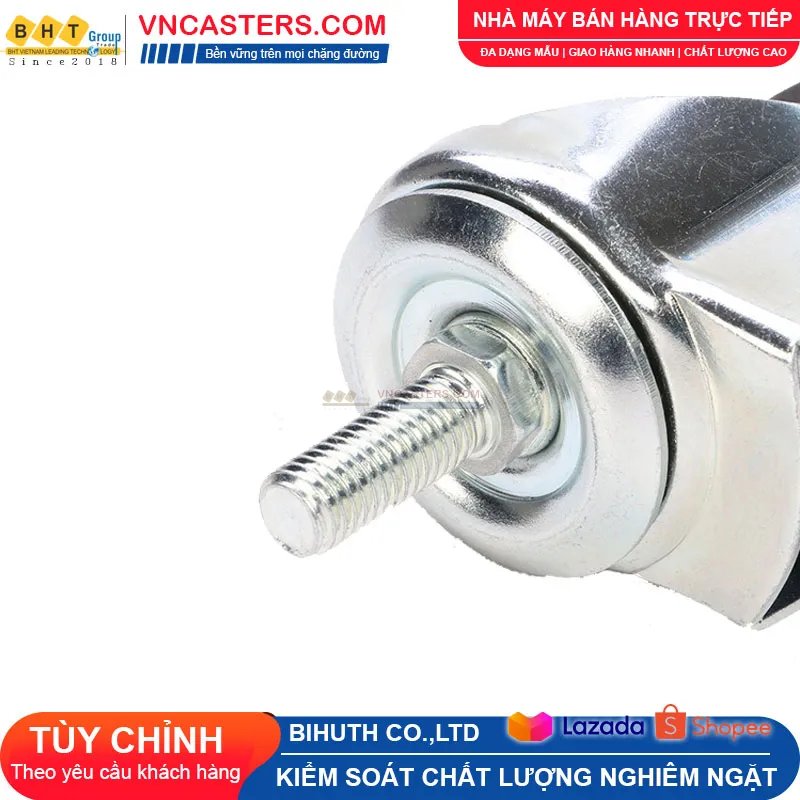Bánh xe Cao su đen không bi càng thép cọc ren tải nhẹ BHTVN-P28 3 Bánh xe Cao su đen không bi càng thép cọc ren tải nhẹ BHTVN-P28
