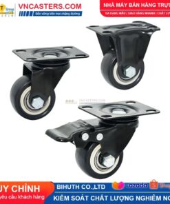 Bánh xe PVC đen viền bi đôi càng thép mặt bích tải nhẹ ROX-004-PVC-BL-F 9 Bánh xe PVC đen viền bi đôi càng thép mặt bích tải nhẹ ROX-004-PVC-BL-F