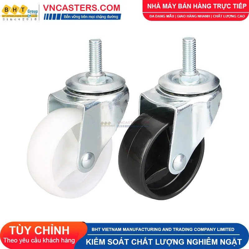 Bánh xe nhựa PP đen không bi càng thép cọc ren tải nhẹ ROX-001-PP-BL-S 3 Bánh xe nhựa PP đen không bi càng thép cọc ren tải nhẹ ROX-001-PP-BL-S