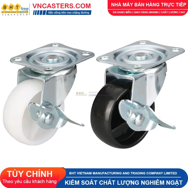 Bánh xe nhựa PP đen không bi càng thép mặt bích tải nhẹ ROX-001-PP-BL-F 3 Bánh xe nhựa PP đen không bi càng thép mặt bích tải nhẹ ROX-001-PP-BL-F