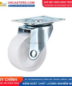 Bánh xe nhựa PP trắng không bi càng thép mặt bích tải nhẹ - Góc 3