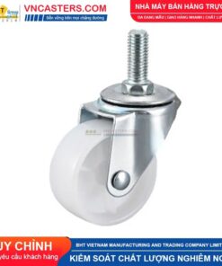 Bánh xe nhựa PP trắng không bi càng thép cọc ren tải nhẹ ROX-001-PP-WT-S