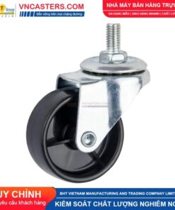 Bánh xe nhựa PP đen không bi càng thép cọc ren tải nhẹ ROX-001-PP-BL-S