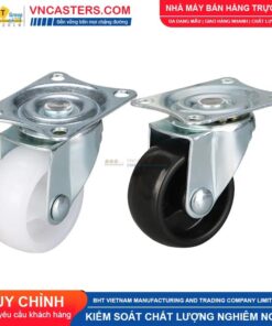 Bánh xe nhựa PP đen không bi càng thép mặt bích tải nhẹ ROX-001-PP-BL-F