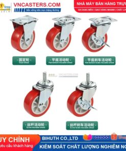 Bánh xe PVC đỏ không bi càng thép mặt bích tải nhẹ ROX-003-PVC-RE-F