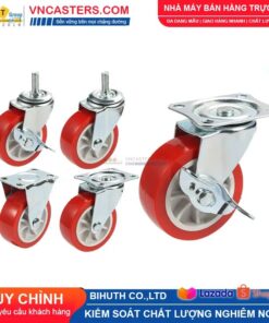Bánh xe PVC đỏ không bi càng thép cọc ren tải nhẹ ROX-003-PVC-RE-S 8 Bánh xe PVC đỏ không bi càng thép cọc ren tải nhẹ ROX-003-PVC-RE-S