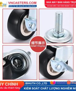 Bánh xe PVC đen không bi càng thép cọc ren tải nhẹ ROX-003-PVC-BL-S
