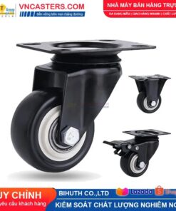 Bánh xe PVC đen viền bi đôi càng thép mặt bích tải nhẹ ROX-004-PVC-BL-F 10 Bánh xe PVC đen viền bi đôi càng thép mặt bích tải nhẹ ROX-004-PVC-BL-F