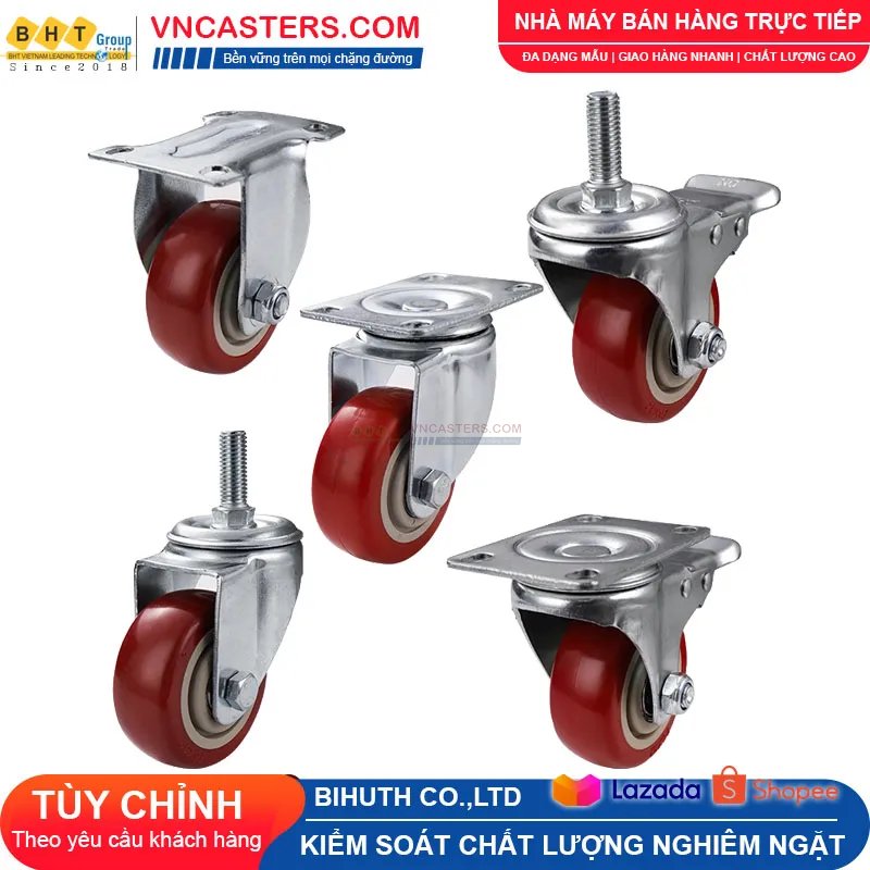 Bánh xe PVC mận đỏ bi đôi càng thép cọc ren tải nhẹ ROX-005-PVC-PR-S 4 Bánh xe PVC mận đỏ bi đôi càng thép cọc ren tải nhẹ ROX-005-PVC-PR-S