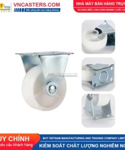 Bánh xe nhựa PP trắng không bi càng thép mặt bích tải nhẹ ROX-001-PP-WT-F