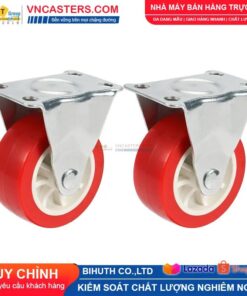 Bánh xe PVC đỏ không bi càng thép mặt bích tải nhẹ ROX-003-PVC-RE-F