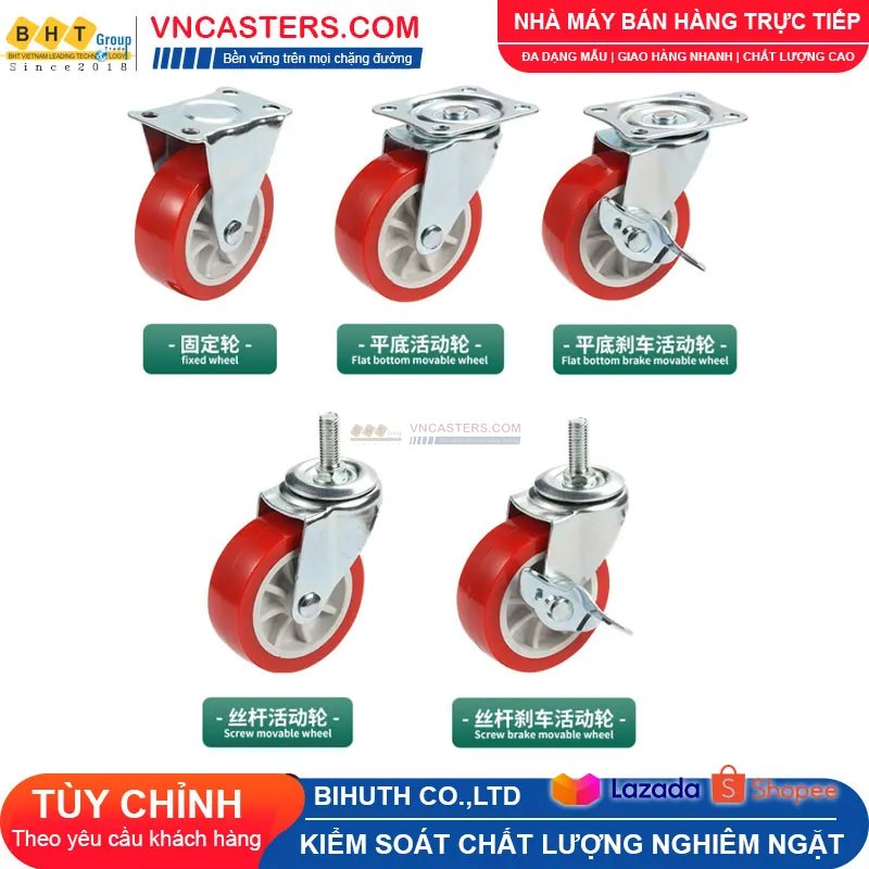 Bánh xe PVC đỏ không bi càng thép cọc ren tải nhẹ ROX-003-PVC-RE-S 5 Bánh xe PVC đỏ không bi càng thép cọc ren tải nhẹ ROX-003-PVC-RE-S