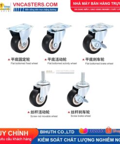Bánh xe PVC đen không bi càng thép cọc ren tải nhẹ ROX-003-PVC-BL-S