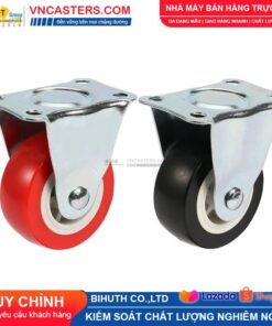 Bánh xe PVC đen không bi càng thép mặt bích tải nhẹ ROX-003-PVC-BL-F